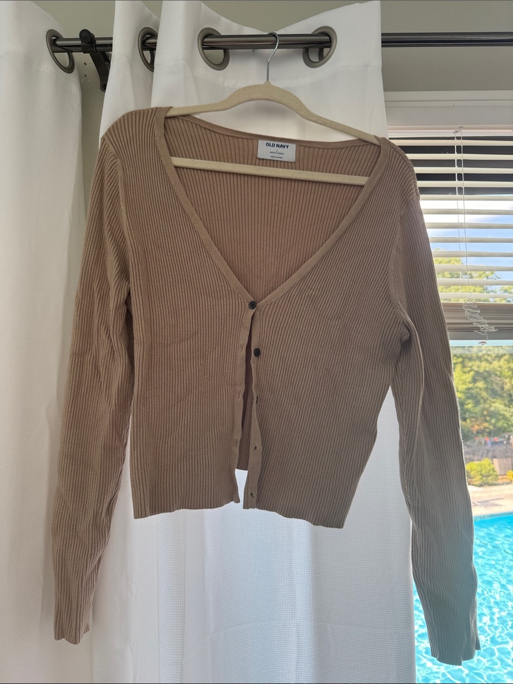 Old Navy Taupe Ribbed V-Neck Button Cardigan